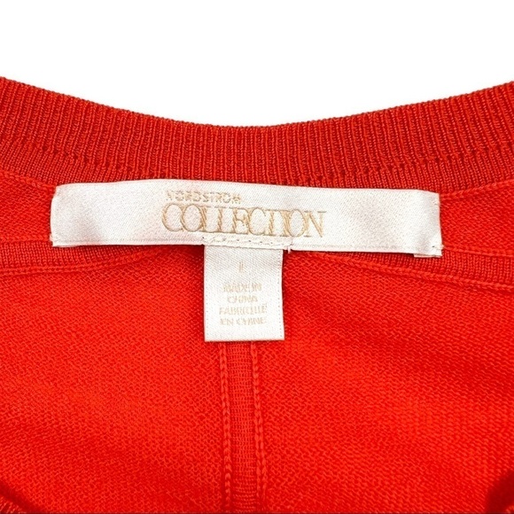 Nordstrom Collection Extra Fine Merino Wool Bright Orange Lightweight Sweater L - Picture 3 of 9
